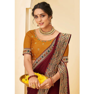 Maroon Festive Wear Embellished Chiffon Saree With Heavy Lace