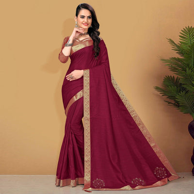 Maroon Festive Wear Embellished Vichitra Silk Saree