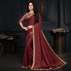 Maroon Festive Wear Embellished Vichitra Silk Saree