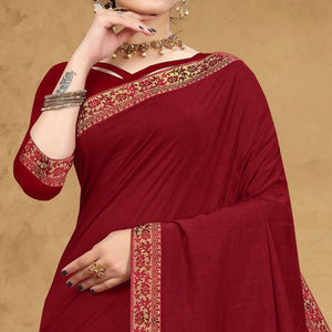 Maroon Festive Wear Embellished Vichitra Silk Saree