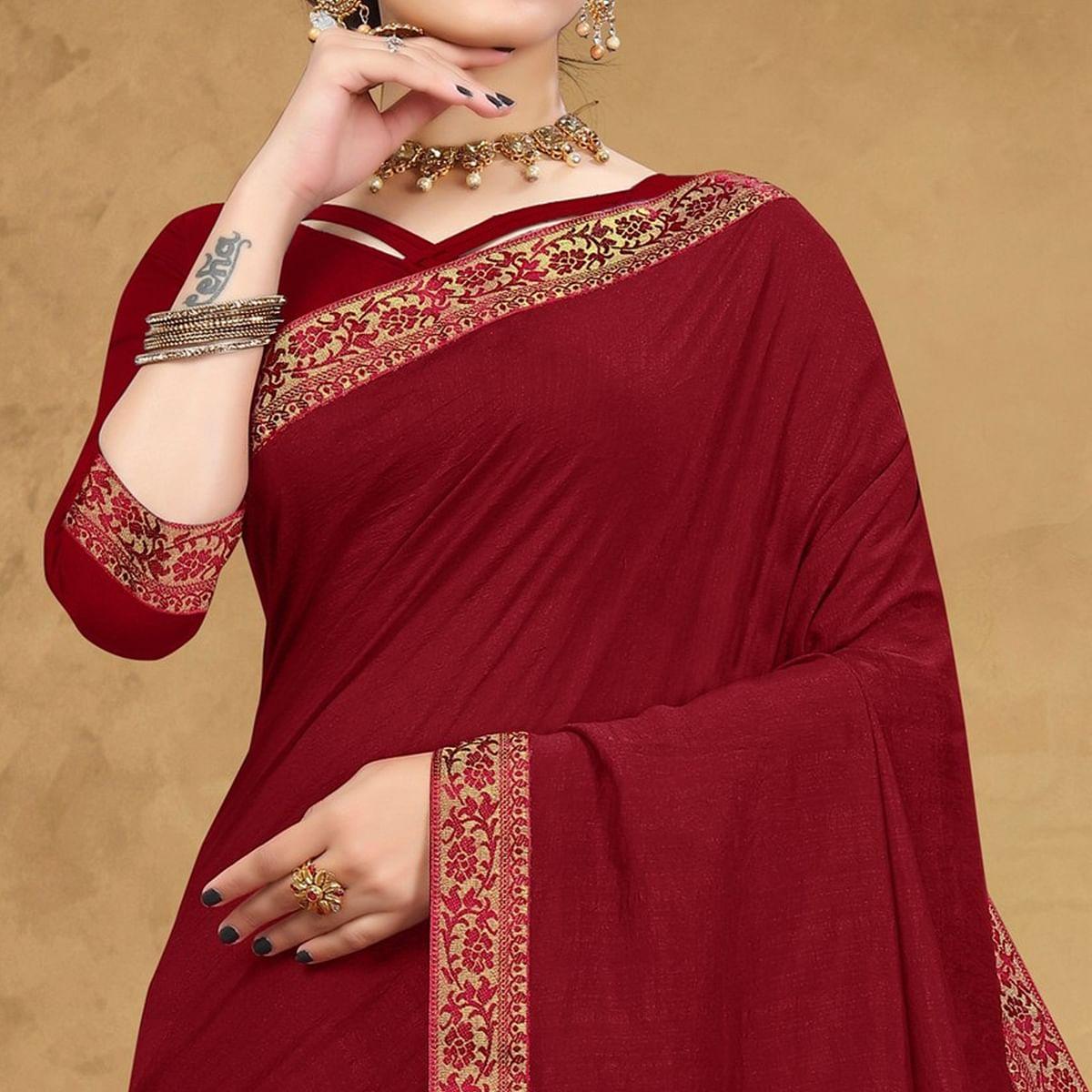Maroon Festive Wear Embellished Vichitra Silk Saree