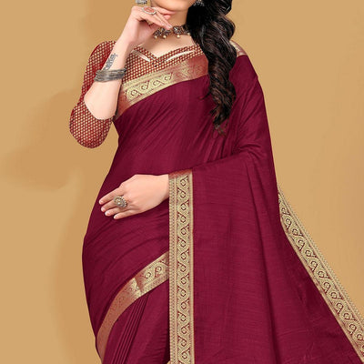 Maroon Festive Wear Embellished Vichitra Silk Saree