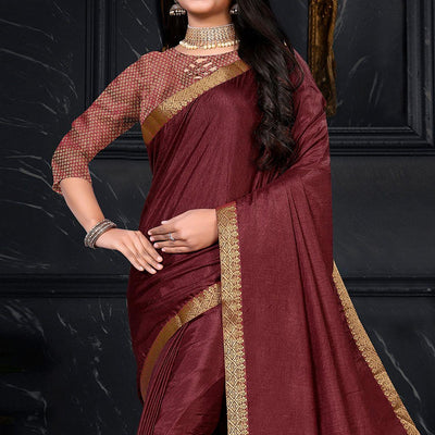 Maroon Festive Wear Embellished Vichitra Silk Saree