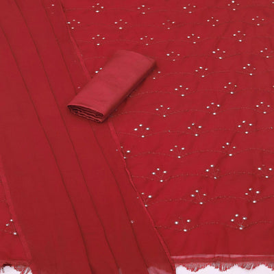 Maroon Festive Wear Embellished With Embroidered Georgette Dress Material