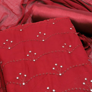 Maroon Festive Wear Embellished With Embroidered Georgette Dress Material