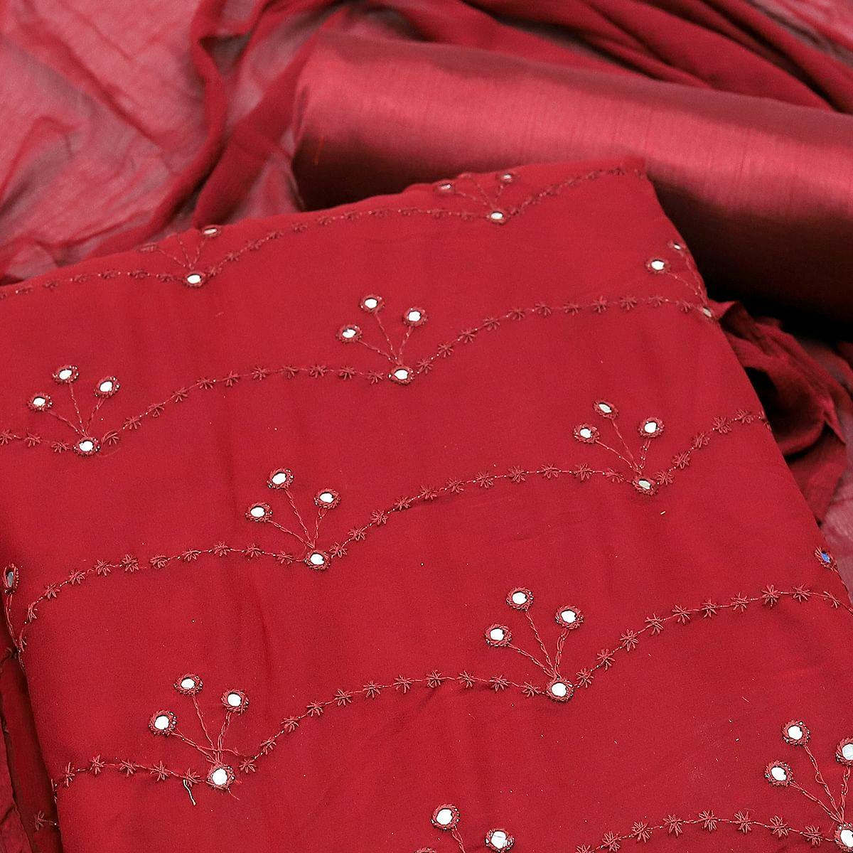 Maroon Festive Wear Embellished With Embroidered Georgette Dress Material
