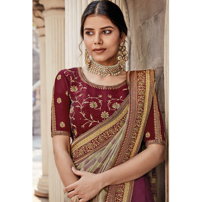 Maroon Festive Wear Embroidered Art Silk Saree