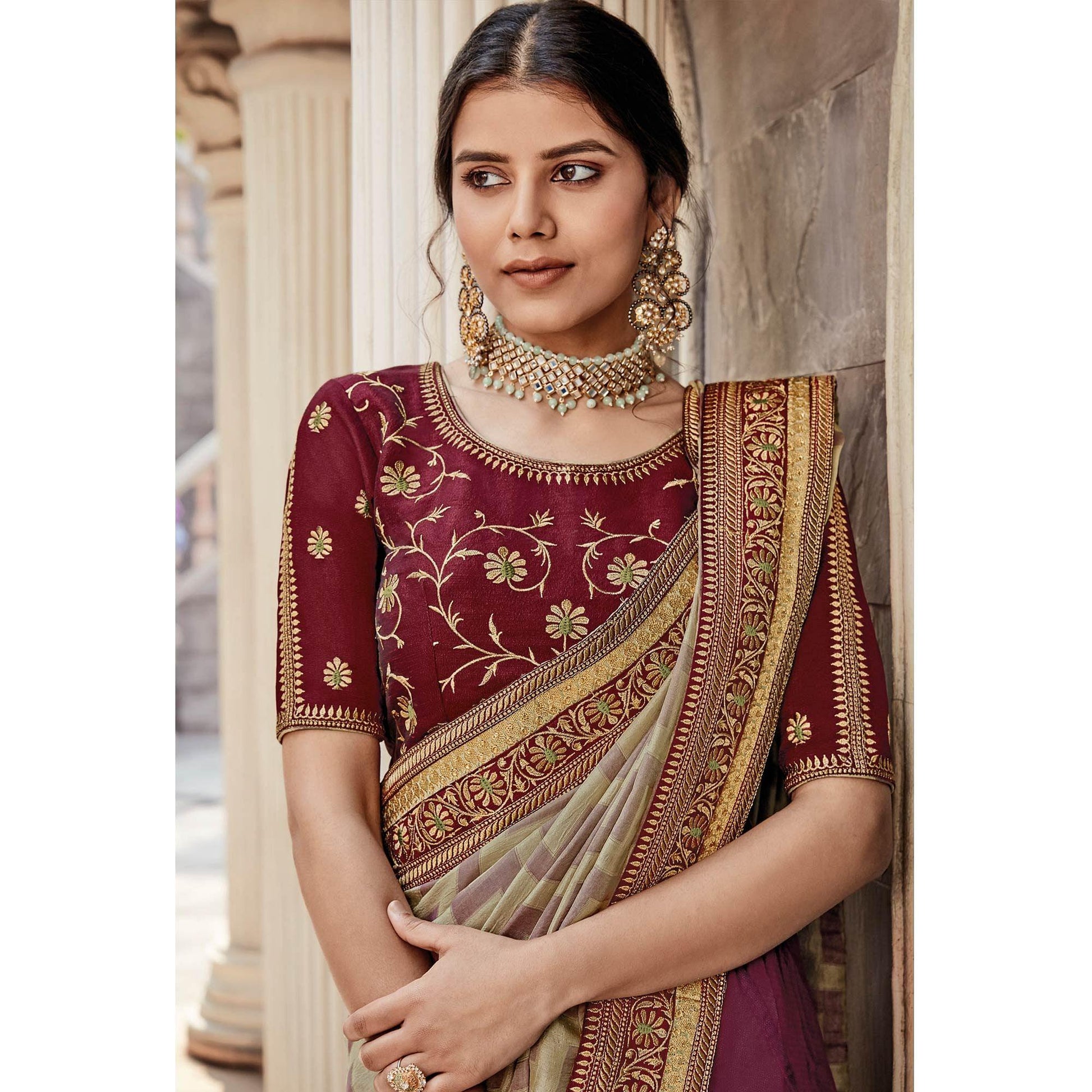 Maroon Festive Wear Embroidered Art Silk Saree