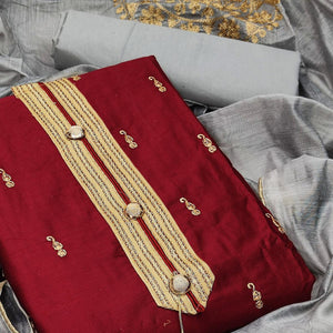 Maroon Festive Wear Embroidered Cotton Dress Material