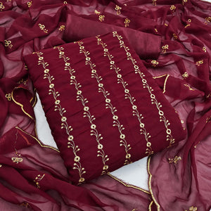 Maroon Festive Wear Embroidered Georgette Dress Material