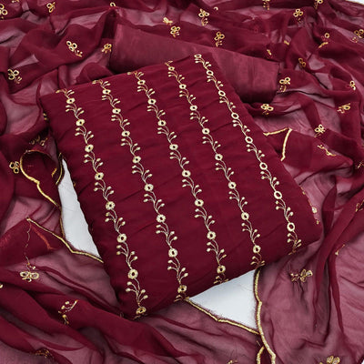 Maroon Festive Wear Embroidered Georgette Dress Material