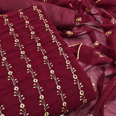 Maroon Festive Wear Embroidered Georgette Dress Material