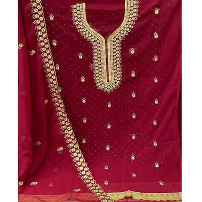 Maroon Festive Wear Embroidered Georgette Dress Material