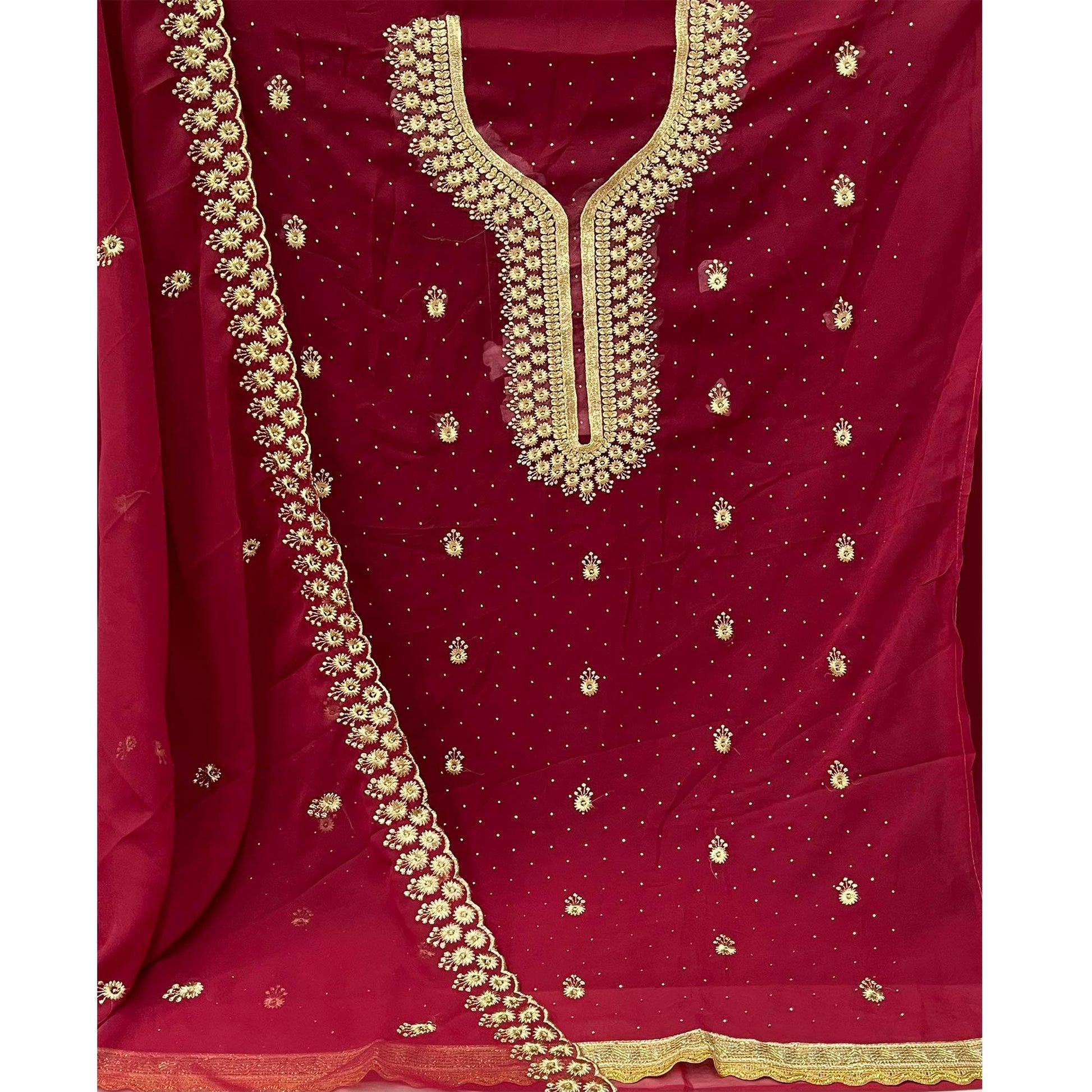 Maroon Festive Wear Embroidered Georgette Dress Material