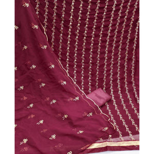 Maroon Festive Wear Embroidered Georgette Dress Material
