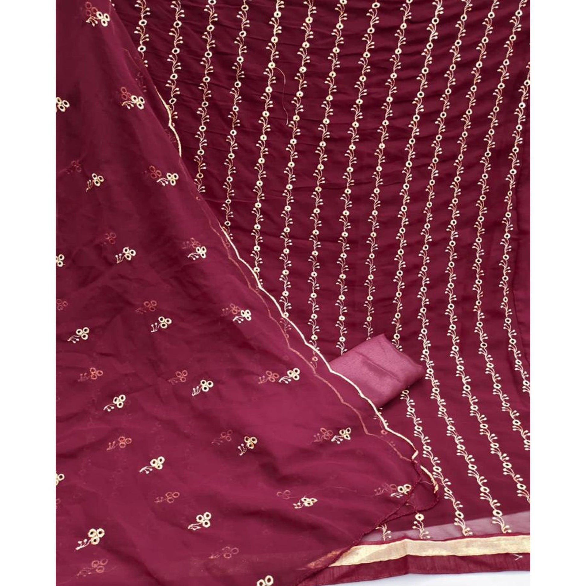 Maroon Festive Wear Embroidered Georgette Dress Material