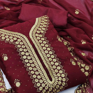 Maroon Festive Wear Embroidered Georgette Dress Material