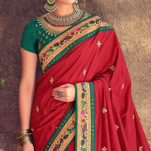 Maroon Festive Wear Embroidered Silk Paithani Saree