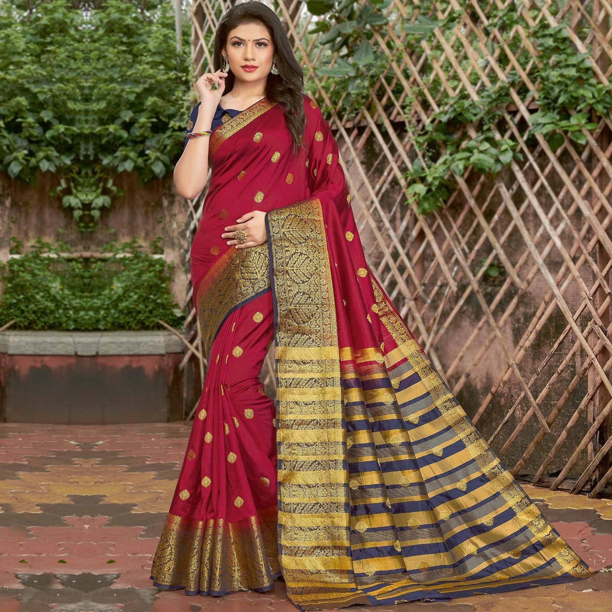 Maroon Festive Wear Embroidered Silk Saree