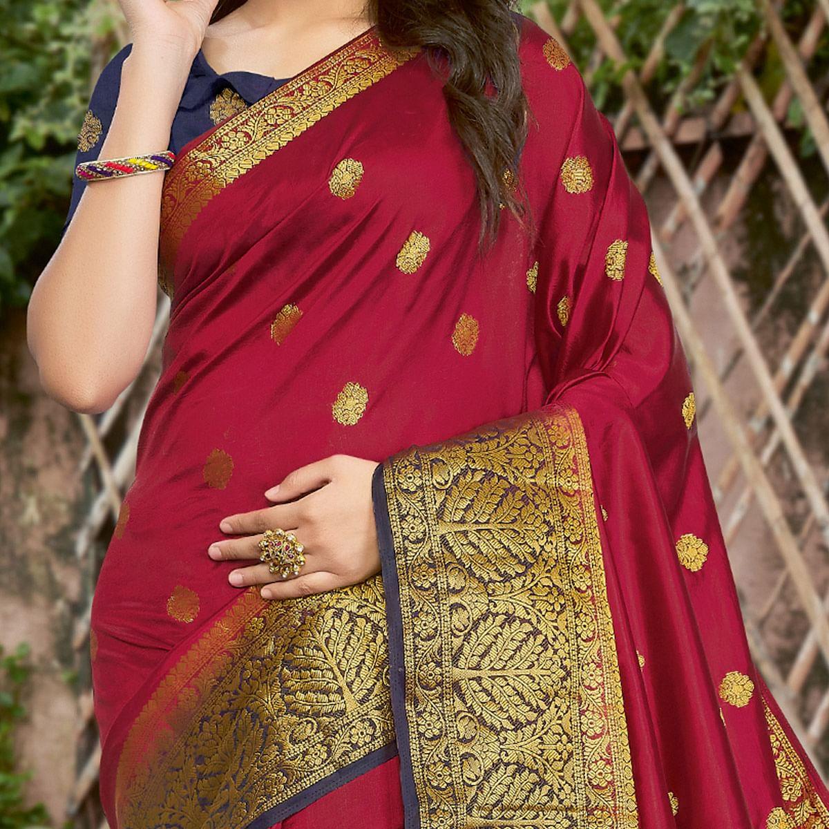 Maroon Festive Wear Embroidered Silk Saree