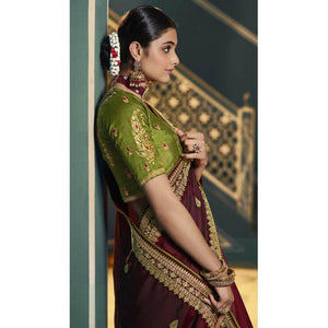 Maroon Festive Wear Embroidered Silk Saree