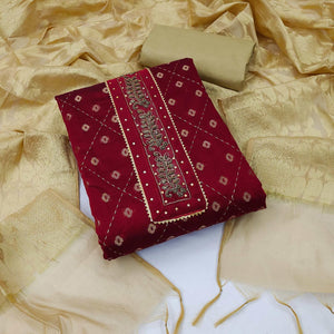 Maroon Festive Wear Embroidery With Embellished Chanderi Dress Material