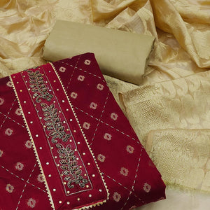 Maroon Festive Wear Embroidery With Embellished Chanderi Dress Material