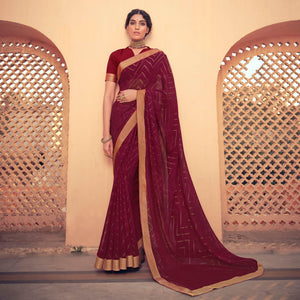 Maroon Festive Wear Fancy Smoke Printed Georgette Saree Fancy Lace