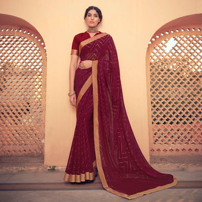 Maroon Festive Wear Fancy Smoke Printed Georgette Saree Fancy Lace