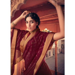 Maroon Festive Wear Fancy Smoke Printed Georgette Saree Fancy Lace