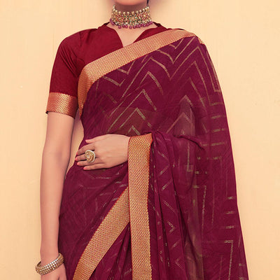 Maroon Festive Wear Fancy Smoke Printed Georgette Saree Fancy Lace
