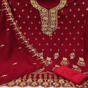 Maroon Festive Wear Floral Embroidered Georgette Dress Material