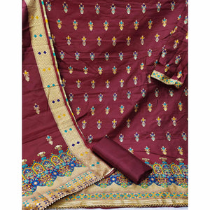 Maroon Festive Wear Floral Woven Banarasi Silk Jacquard Dress Material