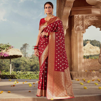 Maroon Festive Wear Floral Woven Banarasi Silk Saree