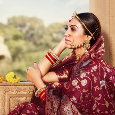 Maroon Festive Wear Floral Woven Banarasi Silk Saree