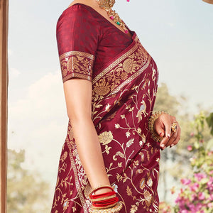 Maroon Festive Wear Floral Woven Banarasi Silk Saree