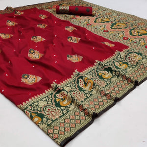 Maroon Festive Wear Floral Woven Designer Soft Silk Banarasi Saree