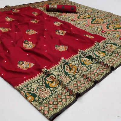 Maroon Festive Wear Floral Woven Designer Soft Silk Banarasi Saree