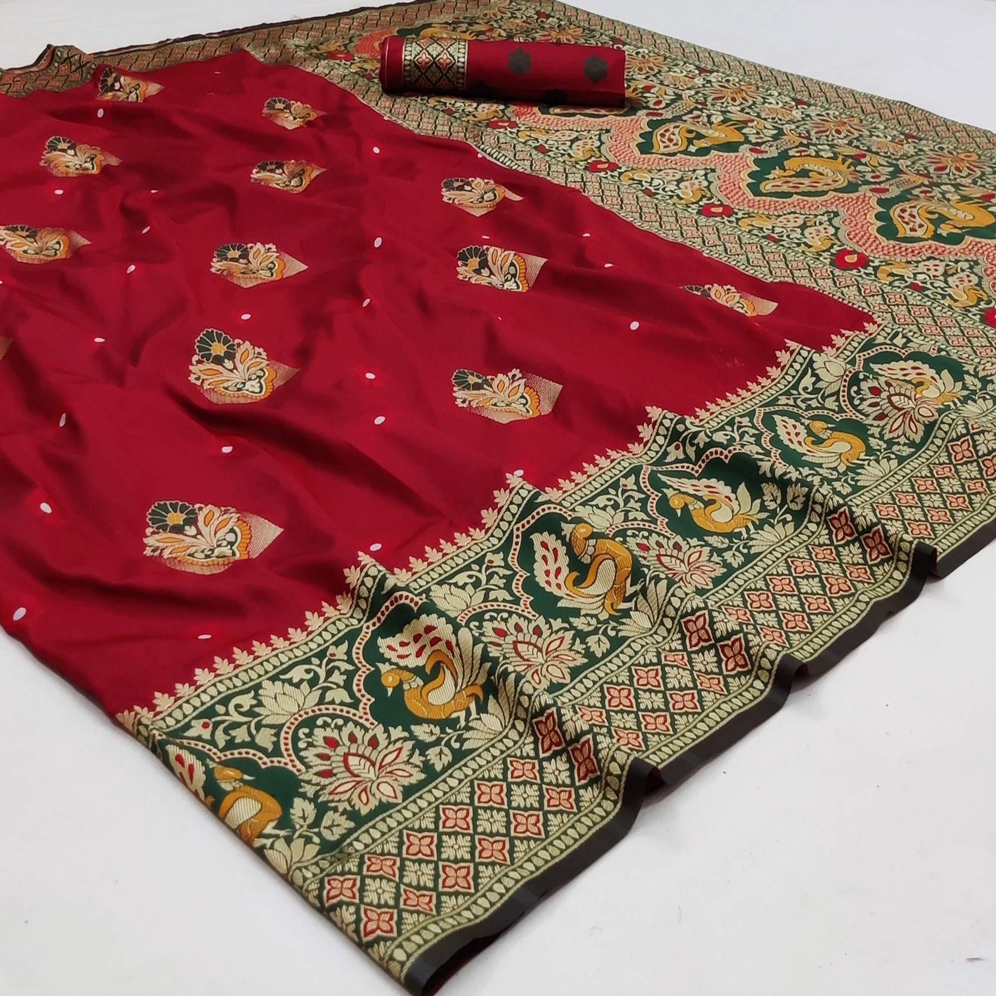 Maroon Festive Wear Floral Woven Designer Soft Silk Banarasi Saree