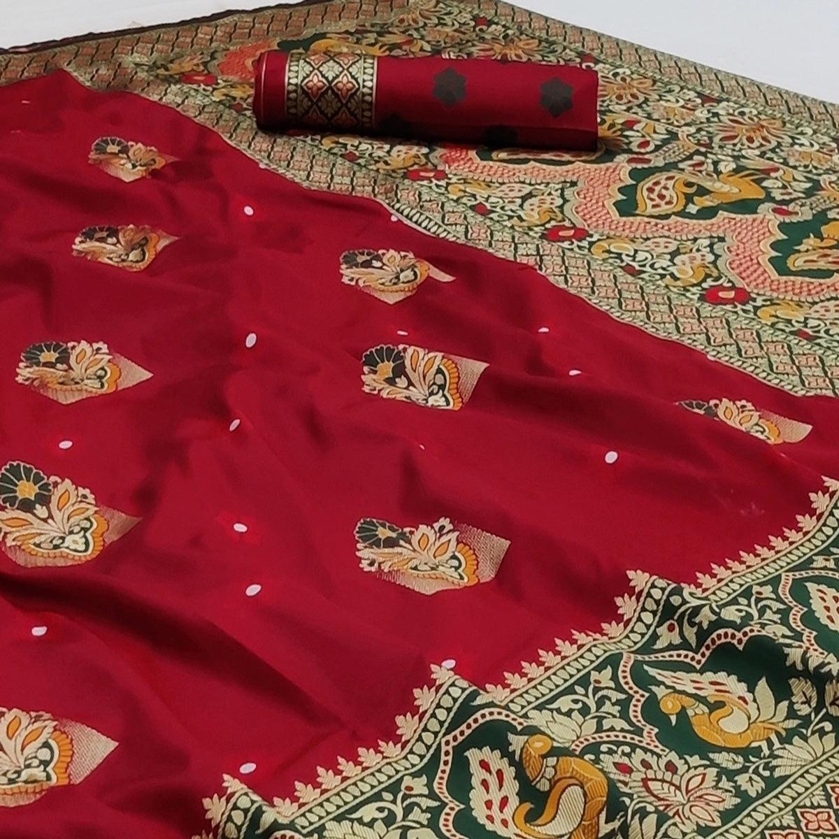 Maroon Festive Wear Floral Woven Designer Soft Silk Banarasi Saree