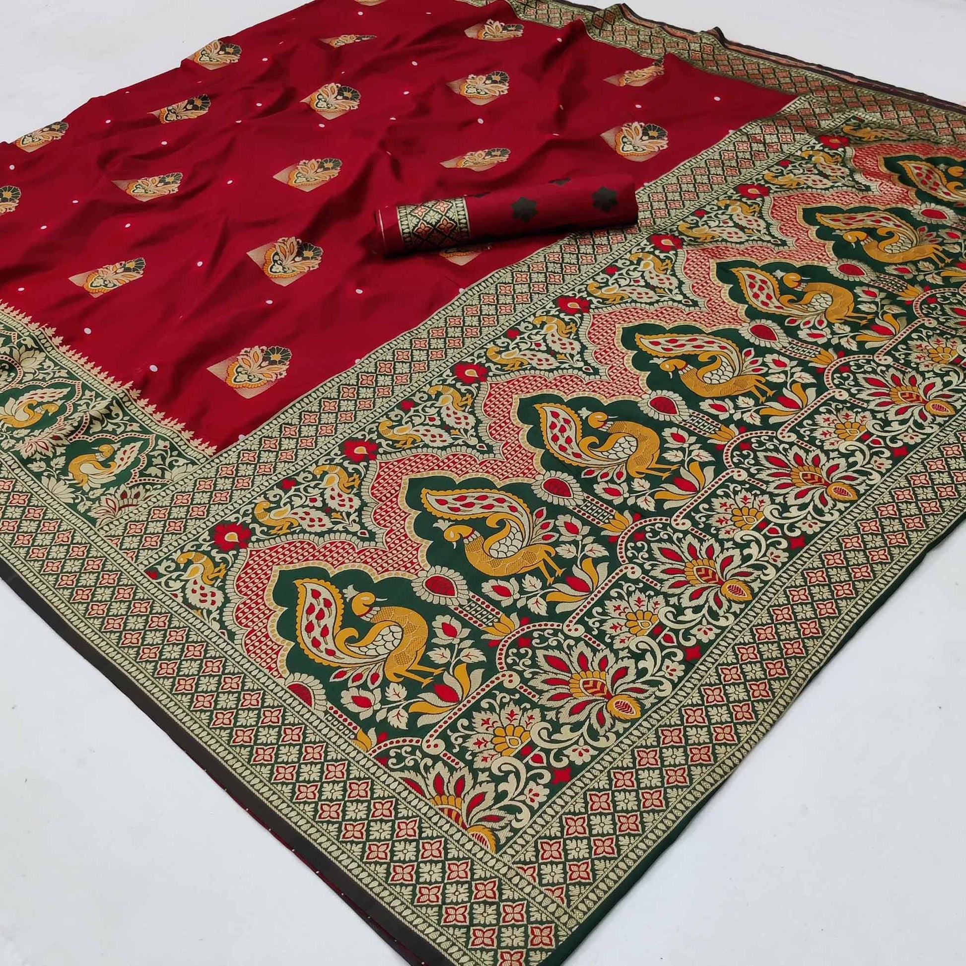 Maroon Festive Wear Floral Woven Designer Soft Silk Banarasi Saree