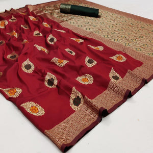 Maroon Festive Wear Floral Woven Soft Silk Banarasi Saree