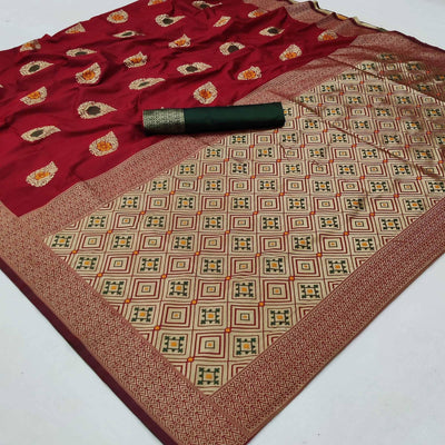 Maroon Festive Wear Floral Woven Soft Silk Banarasi Saree