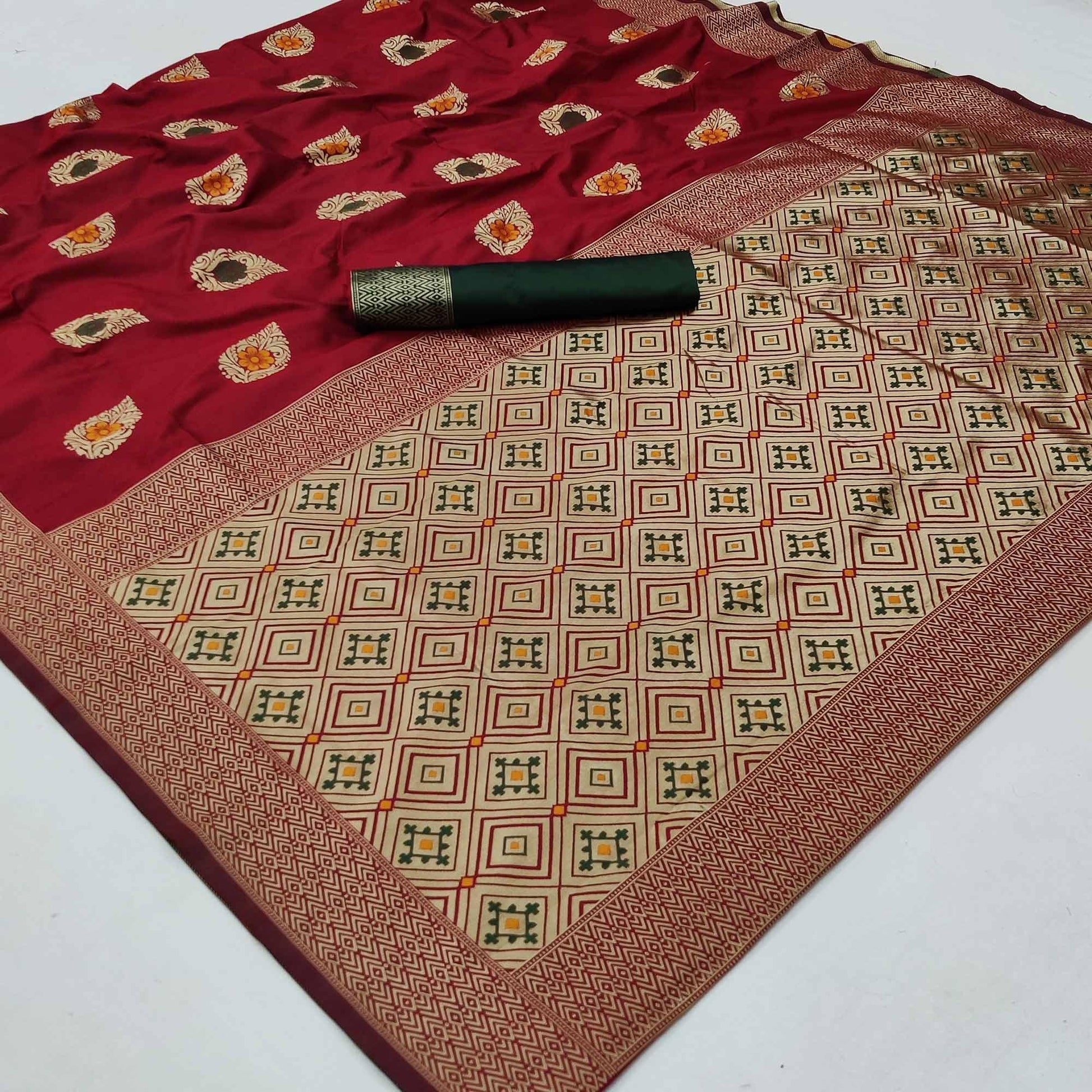 Maroon Festive Wear Floral Woven Soft Silk Banarasi Saree