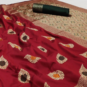 Maroon Festive Wear Floral Woven Soft Silk Banarasi Saree