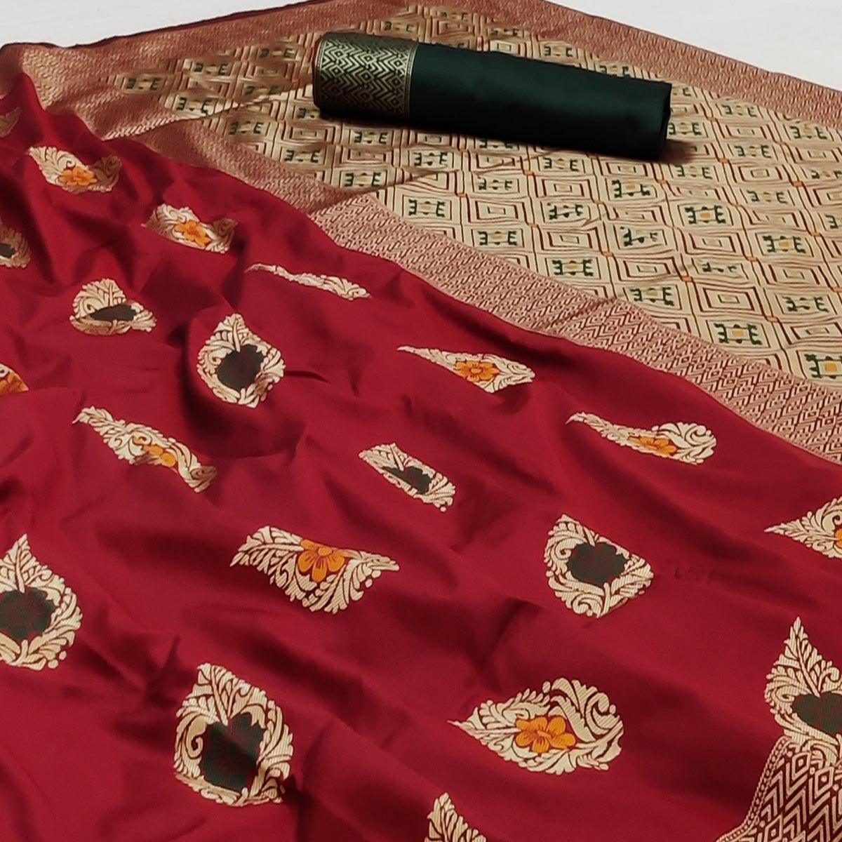 Maroon Festive Wear Floral Woven Soft Silk Banarasi Saree