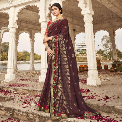 Maroon Festive Wear Jari Work Silk Saree