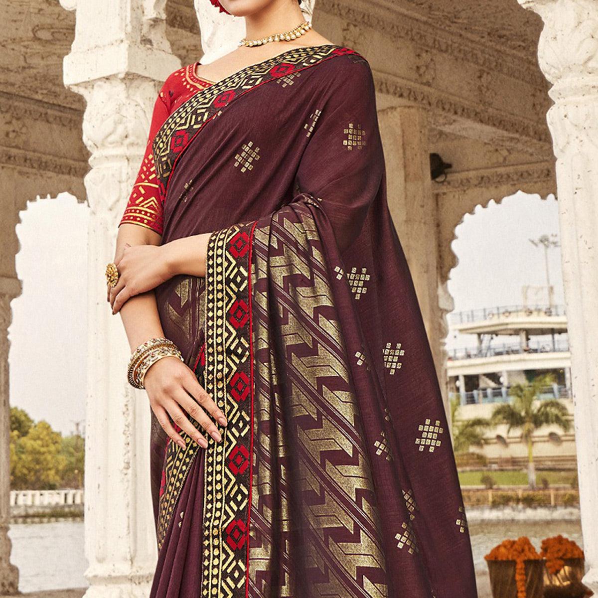 Maroon Festive Wear Jari Work Silk Saree