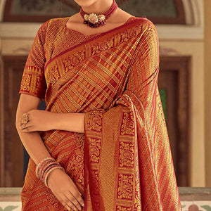 Maroon Festive Wear Kanjivaram Blended Silk Saree With Tassels
