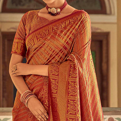Maroon Festive Wear Kanjivaram Blended Silk Saree With Tassels